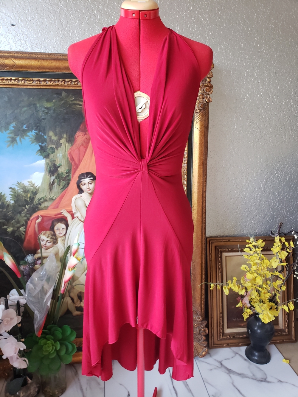 Abella Hot Pink Halter Twist High-Low Dress